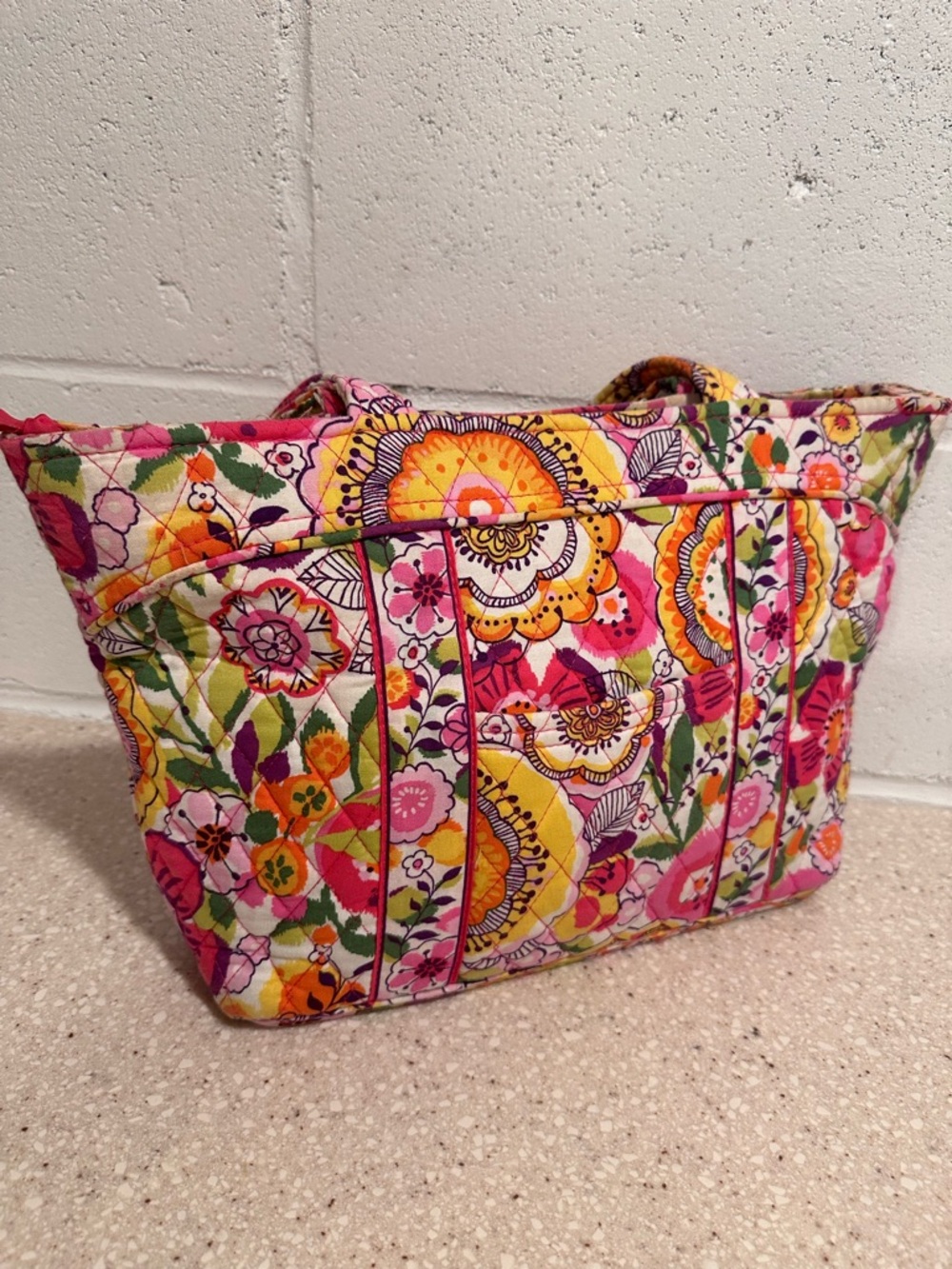 Vera Bradley Clementine Pleated Tote | Retired Floral Print Pink Orange - Picture 13 of 16